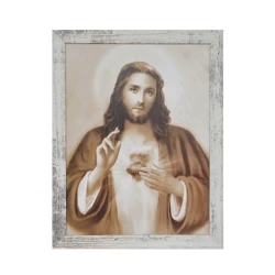 Obraz Serce Jezusa biała przecierana rama 45 cm